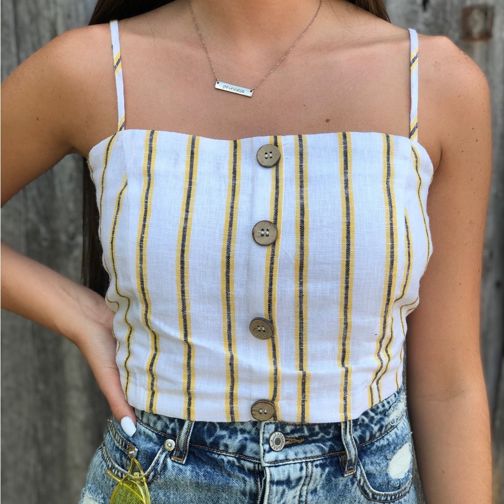 Yellow Stripe Spaghetti Strap Crop Top